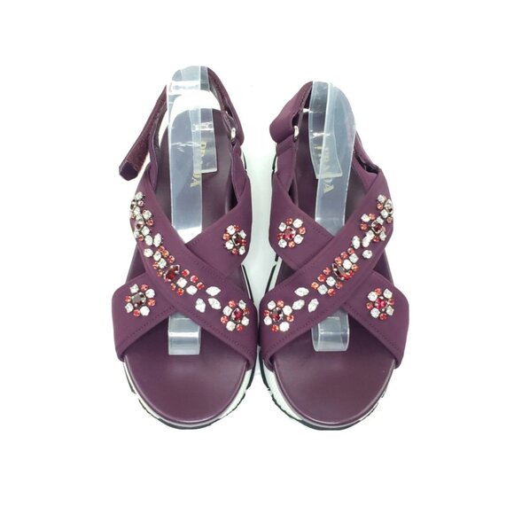 Prada Jeweled Sport Sandal Purple Fabric Crystal Platform Womens EUR 40/US 10 - Picture 4 of 11
